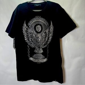 Luxury George V Paris Men’s Black Rhinestone Eagle Shirt Size 3XL NWT
